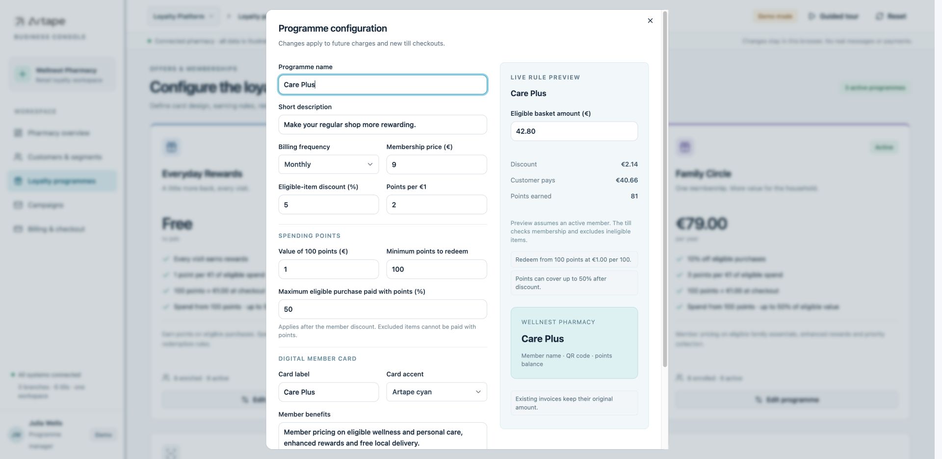 Retail loyalty programme rule editor